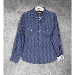 Mambo Australia Contrasting Cuff Roll Tab Button‎ Up Shirt Mens Size Large Blue